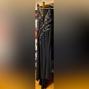 Tiffany Designs Long Black Beaded Prom/Homecoming Dress with Slit Size 6